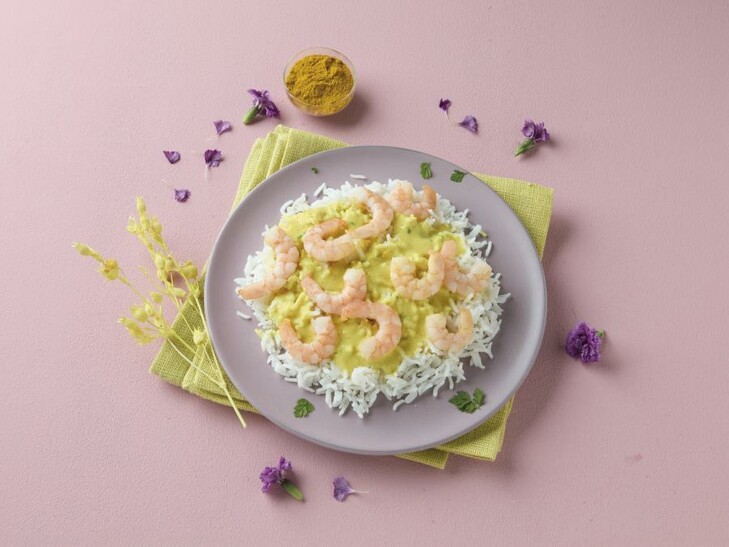Mazzancolle al curry con riso basmati